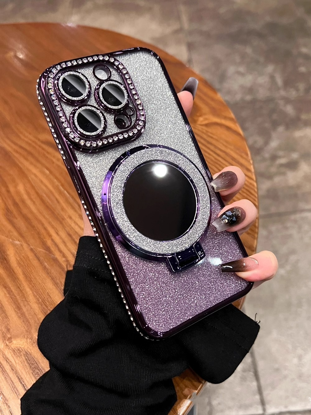 📲✨Gradient Glitter Holder Makeup Mirror Beskyttende etui