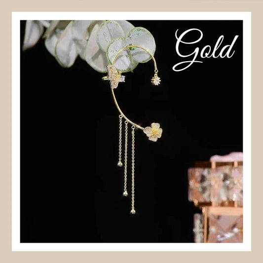 עגילי זירקון בסגנון פרפר עם ציציות