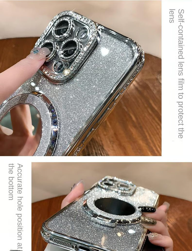 📲✨Gradient Glitter Holder Makeup Mirror Beskyttende etui