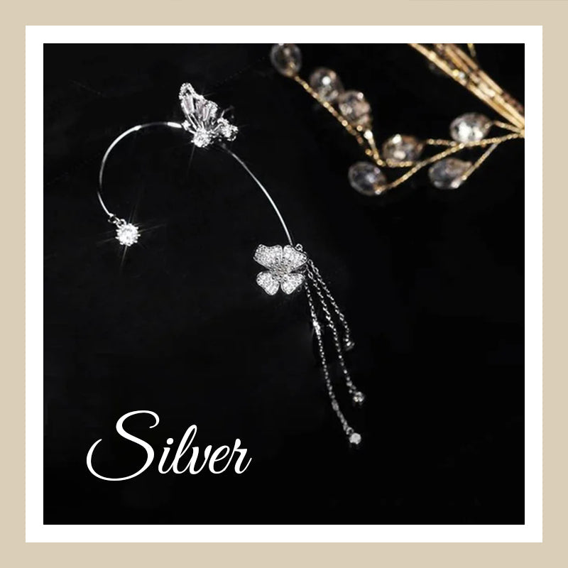 עגילי זירקון בסגנון פרפר עם ציציות