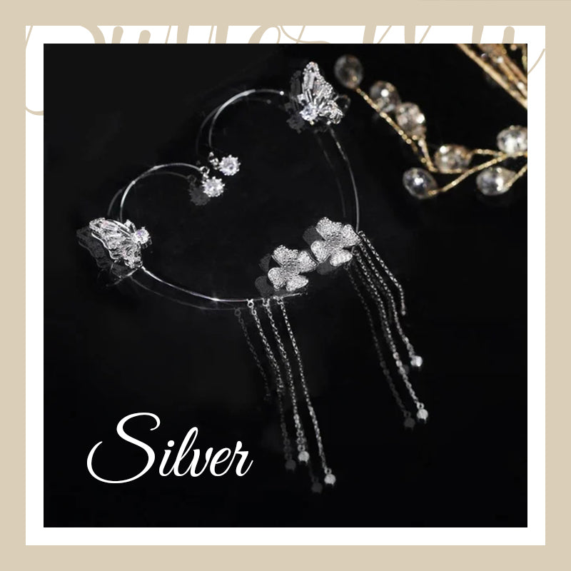 עגילי זירקון בסגנון פרפר עם ציציות