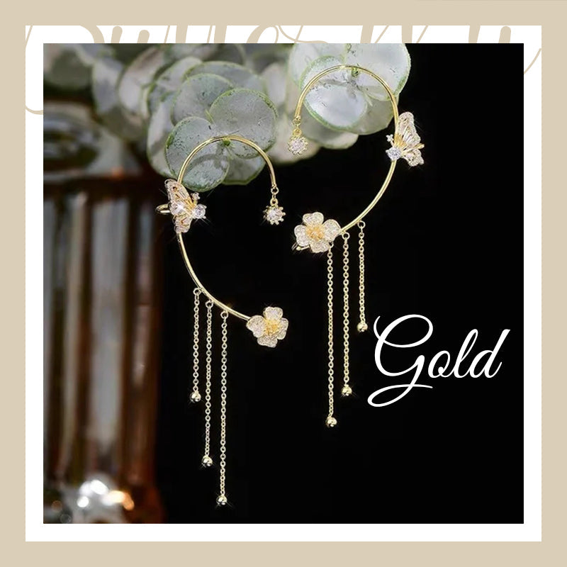 עגילי זירקון בסגנון פרפר עם ציציות