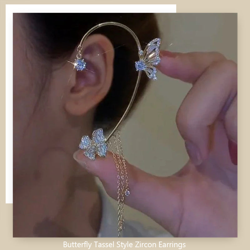 עגילי זירקון בסגנון פרפר עם ציציות