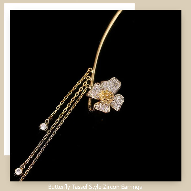 עגילי זירקון בסגנון פרפר עם ציציות