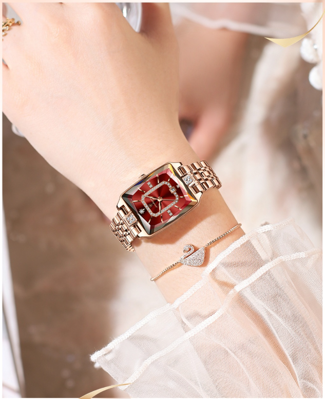 🔥Black Friday-megatilbud – 50 % rabat!🔥Dameur med rektangulært urskive og rhinsten