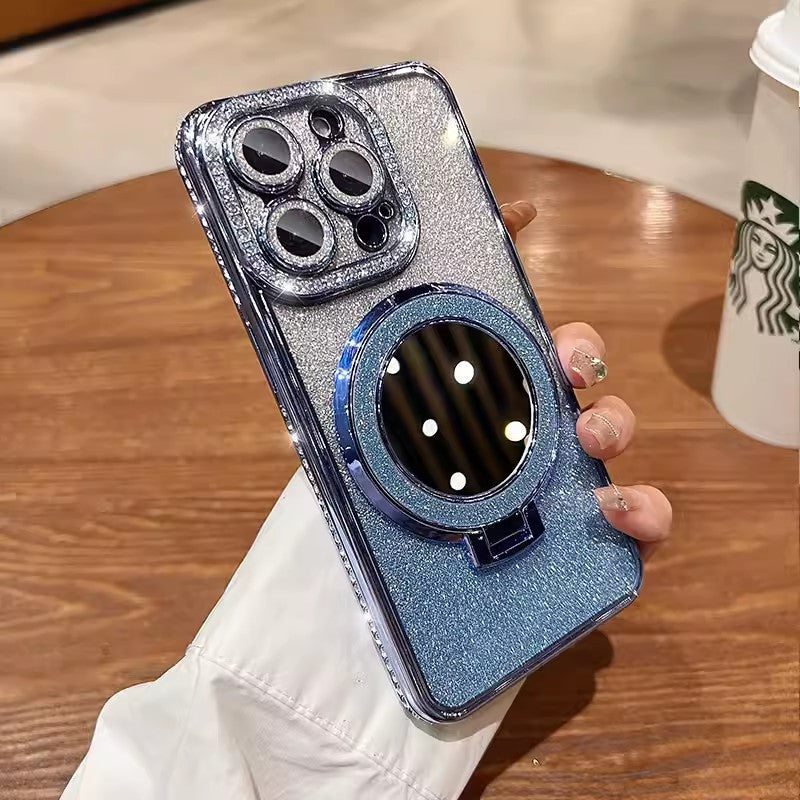 📲✨Gradient Glitter Holder Makeup Mirror Beskyttende etui