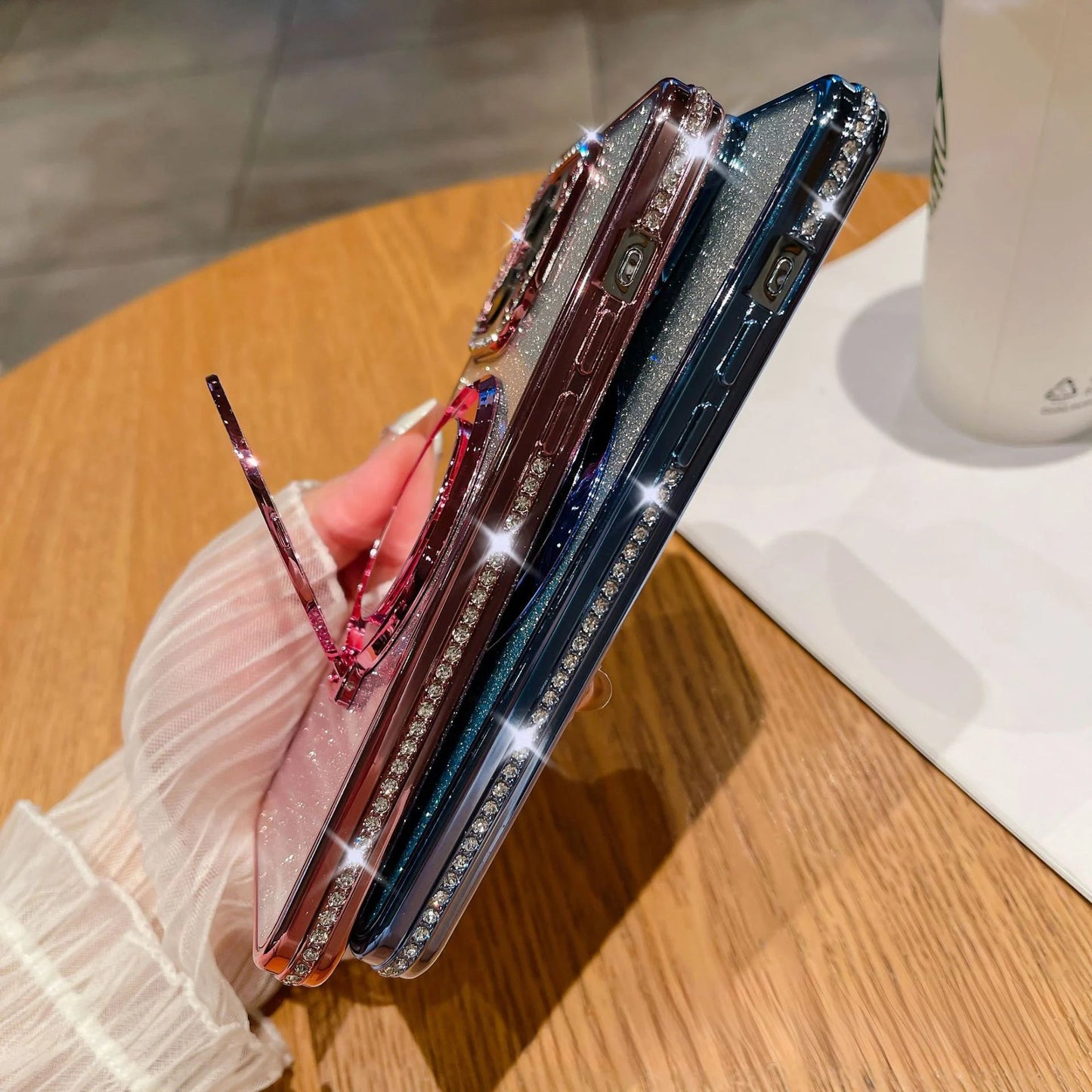 📲✨Gradient Glitter Holder Makeup Mirror Beskyttende etui